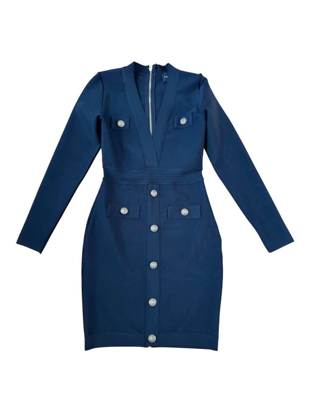 The Sang Bandage BodyCon Long Sleeve Dress With Gold Buttons